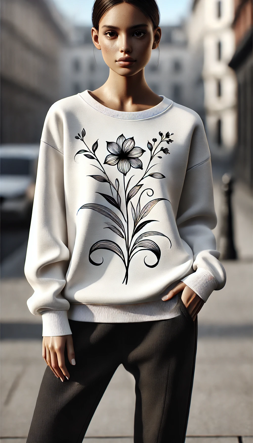 Floral Line Art Sweatshirt - Women's